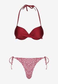 Born2be - Bordowe Bikini Biustonosz i Majtki Figi z Wiązaniem Savlene. Kolor: czerwony. Wzór: haft, aplikacja #4