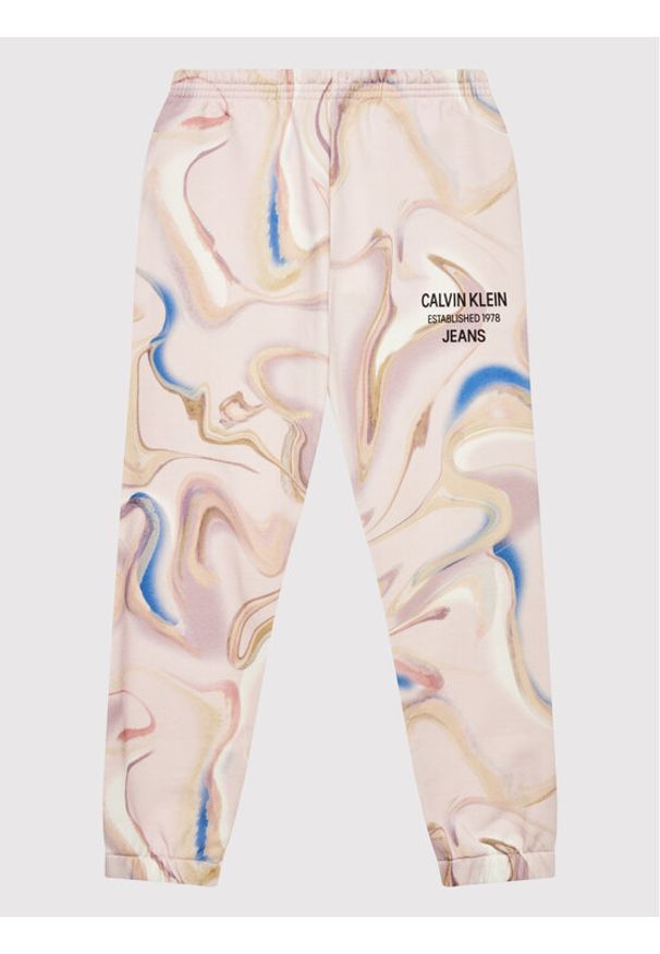 Calvin Klein Jeans Spodnie dresowe Liquid Print IG0IG01264 Różowy Regular Fit. Kolor: różowy. Materiał: bawełna. Wzór: nadruk