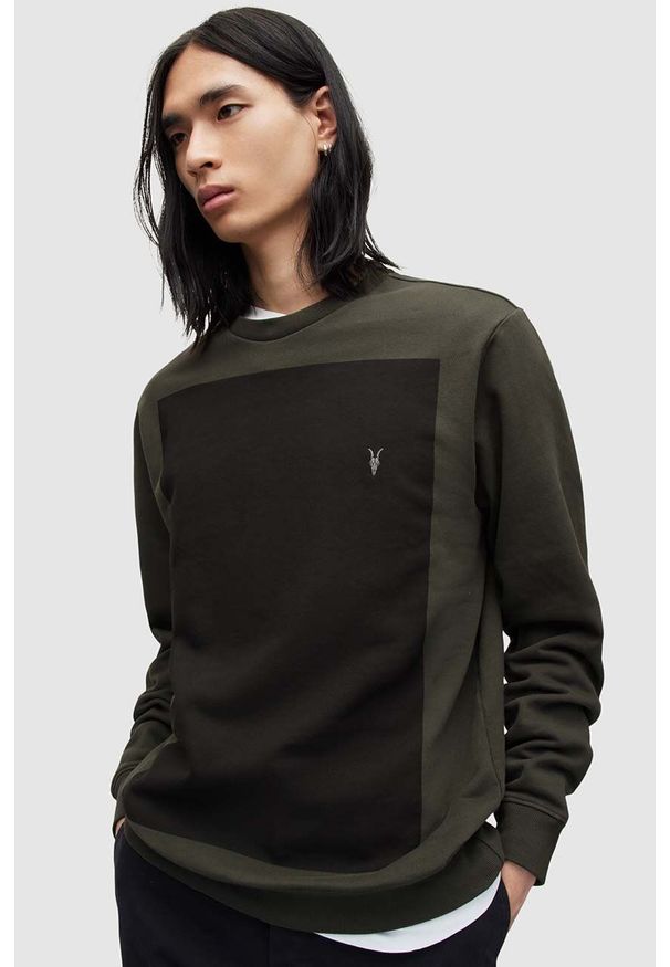 AllSaints bluza bawełniana LOBKE CREW kolor zielony MF030Y. Kolor: zielony. Materiał: bawełna. Wzór: aplikacja