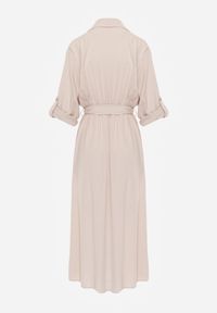 Born2be - Jasnobeżowa Bawełniana Sukienka Koszulowa w Stylu Safari z Wiązanym Paskiem Atusea. Okazja: na co dzień. Typ kołnierza: typu klepsydra. Kolor: beżowy. Materiał: bawełna. Typ sukienki: koszulowe. Styl: casual, elegancki #7