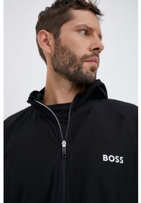 Boss Green bluza męska kolor czarny z kapturem wzorzysta. Okazja: na co dzień. Typ kołnierza: kaptur. Kolor: czarny. Materiał: materiał, dzianina. Długość rękawa: raglanowy rękaw. Styl: casual #3