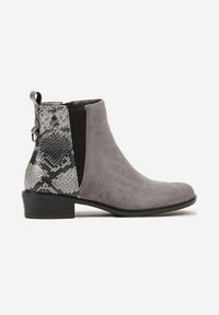 Renee - Szare Botki w Stylu Sztybletów z Metaliczną Aplikacją Verinette. Okazja: na co dzień. Zapięcie: zamek. Kolor: szary. Materiał: jeans. Wzór: aplikacja. Obcas: na słupku. Styl: wizytowy, casual, elegancki #6