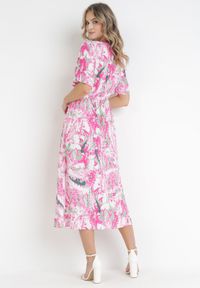 Born2be - Różowa Sukienka Midi ze Ściągaczem Veneranda. Kolor: różowy. Długość: midi #3