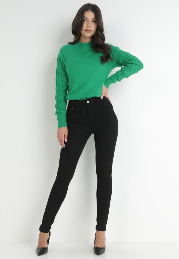 Born2be - Czarne Spodnie Skinny Phenicia. Kolor: czarny. Materiał: materiał, bawełna. Wzór: aplikacja, gładki