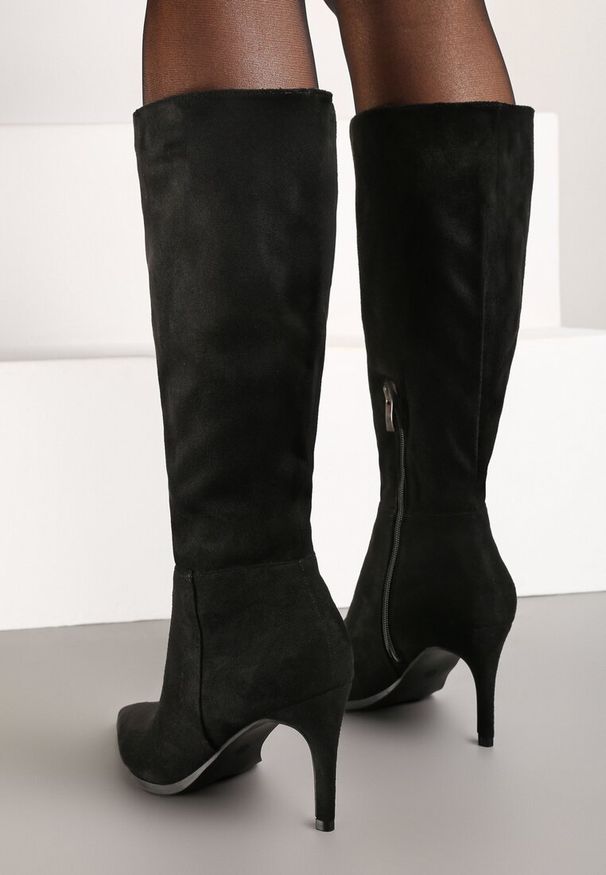 Renee - Czarne Casualowe Kozaki Vices na Szpilce Tamirith. Okazja: na co dzień. Kolor: czarny. Materiał: jeans, dzianina. Sezon: zima, jesień. Obcas: na szpilce. Styl: casual. Wysokość obcasa: średni