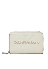 Calvin Klein Jeans Mały Portfel Damski Zip Around Mono K60K612255 Biały. Kolor: biały. Materiał: skóra