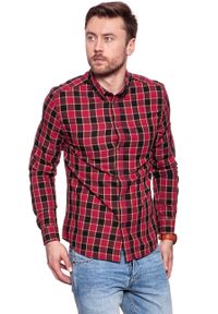 Wrangler - KOSZULA WRANGLER LS 1PKT BUTTON DOWN SALSA RED W5874NQWN. Typ kołnierza: button down. Kolor: czarny. Materiał: materiał #3