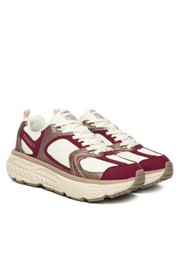 TwinSet - TWINSET Sneakersy 252TCP01C Bordowy. Kolor: czerwony. Materiał: skóra