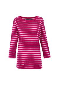 Regatta - T-shirt Damski W Paski Baylette II. Kolor: biały, różowy, wielokolorowy. Wzór: paski. Sport: turystyka piesza
