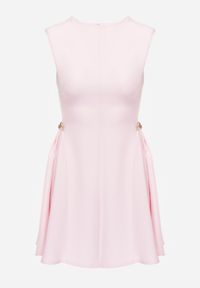 Renee - Różowa Rozkloszowana Sukienka Bez Rękawów z Odpinanymi Aplikacjami w Pasie Maridina. Okazja: na imprezę. Kolor: różowy. Długość rękawa: bez rękawów. Wzór: aplikacja. Styl: elegancki #5