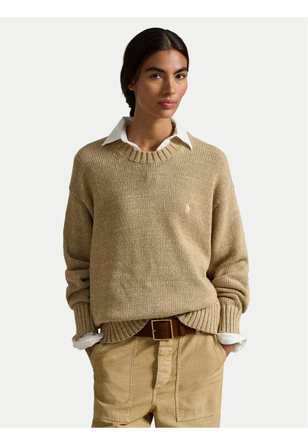 Polo Ralph Lauren Sweter 211A96252001 Beżowy Relaxed Fit. Typ kołnierza: polo. Kolor: beżowy. Materiał: bawełna