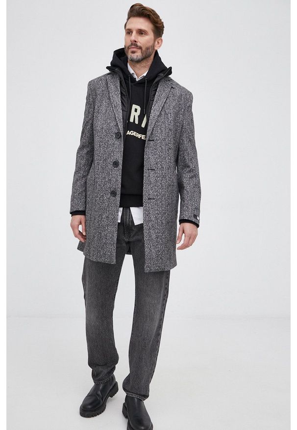 Karl Lagerfeld Płaszcz 512707.455704 męski kolor szary przejściowy. Okazja: na co dzień. Kolor: szary. Styl: casual, klasyczny