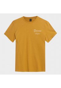 outhorn - T-shirt z nadrukiem męski - żółty. Okazja: na co dzień. Kolor: żółty. Materiał: dzianina, materiał, bawełna. Wzór: nadruk. Styl: casual #3