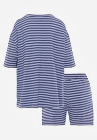 Renee - Niebieski Wiskozowy Komplet Oversize na Lato T-shirt i Krótkie Spodenki Omiche. Kolor: niebieski. Materiał: wiskoza. Wzór: aplikacja #3