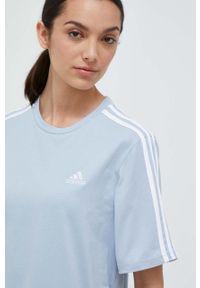 Adidas - adidas sukienka bawełniana kolor niebieski mini prosta. Kolor: niebieski. Materiał: bawełna. Długość rękawa: krótki rękaw. Wzór: aplikacja. Typ sukienki: proste. Styl: klasyczny. Długość: mini #4