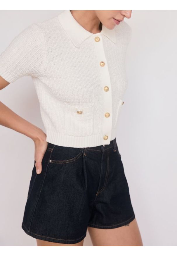 Reserved - Bawełniany kardigan z guzikami - złamana biel. Materiał: bawełna