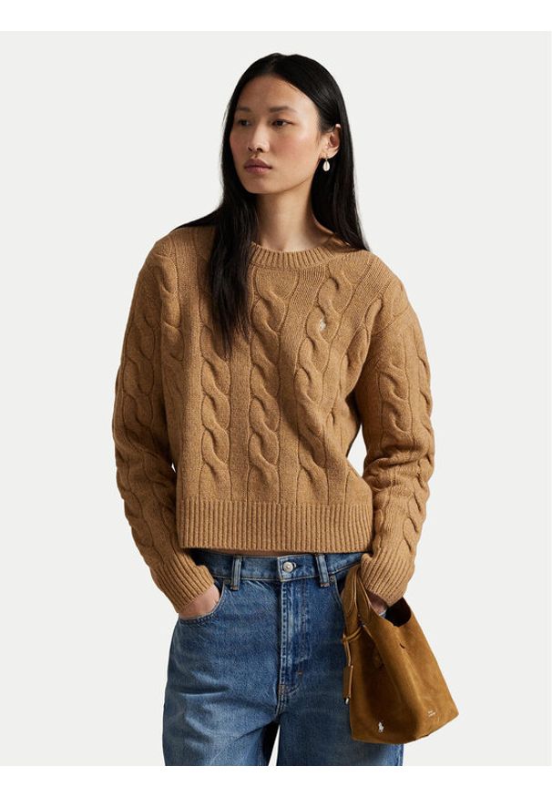 Polo Ralph Lauren Sweter 211A91216005 Beżowy Straight Fit. Typ kołnierza: polo. Kolor: beżowy. Materiał: wełna