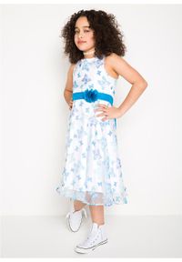 Sukienka dziewczęca na uroczyste okazje bonprix biało-turkusowy motyl. Kolor: biały. Wzór: nadruk, aplikacja #5