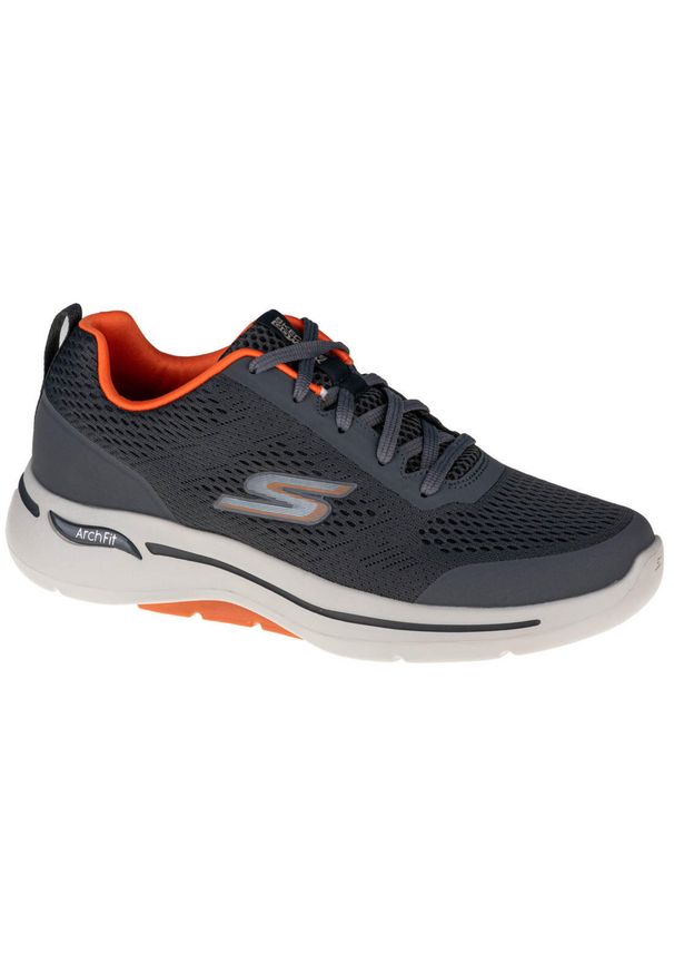 skechers - Buty do chodzenia męskie, Skechers Go Walk Arch Fit. Kolor: pomarańczowy, wielokolorowy, szary. Materiał: tkanina. Sport: turystyka piesza
