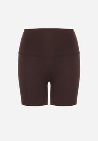 Renee - Brązowe Szorty Biker Shorts High Waist z Przeszyciem w Talii Phisera. Okazja: na co dzień. Stan: podwyższony. Kolor: brązowy. Długość: krótkie. Styl: sportowy, retro, casual #4