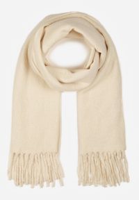 Born2be - Jasnobeżowy Klasyczny Szalik Zdobiony Frędzlami Vetilana. Okazja: do pracy. Kolor: beżowy. Materiał: jeans. Wzór: aplikacja. Styl: klasyczny #3