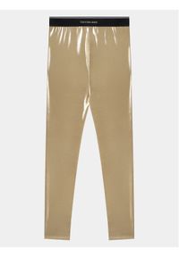 Calvin Klein Jeans Legginsy Metallic IG0IG02403 Złoty Slim Fit. Kolor: złoty. Materiał: syntetyk