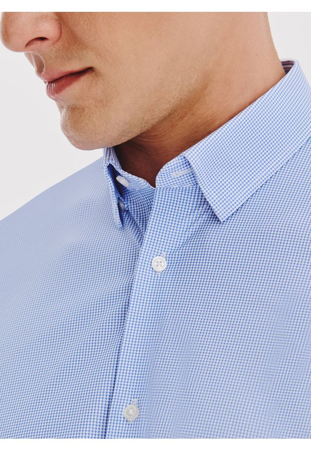 Pako Lorente - PAKO LORENTE – Niebieska dzianinowa koszula w pepitkę. Kolor: niebieski. Materiał: dzianina. Długość rękawa: długi rękaw. Długość: długie