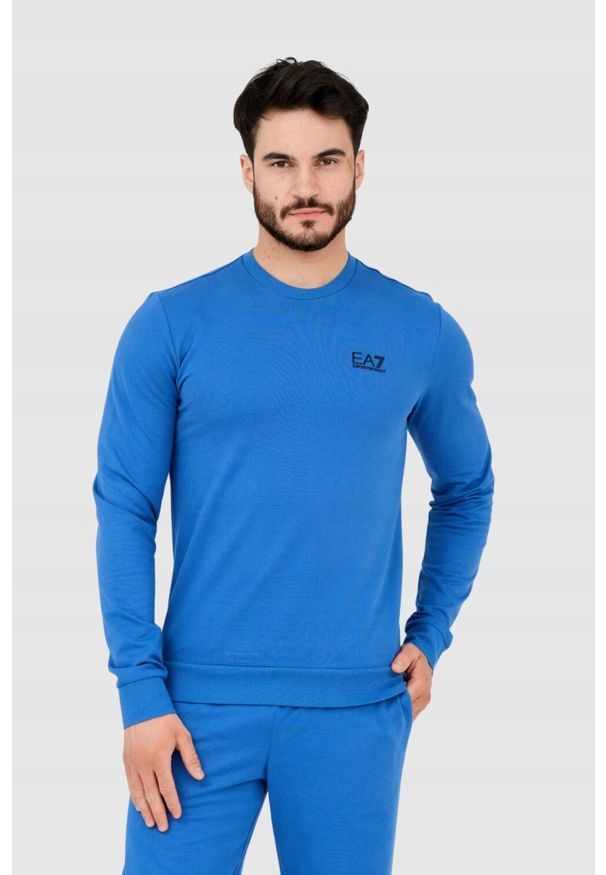 EA7 Emporio Armani - EA7 Niebieska bluza męska z czarnym logo, Rozmiar XXL. Kolor: niebieski
