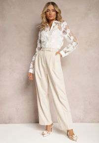 Renee - Beżowe Spodnie High Waist w Garniturowym Stylu z Kieszeniami Junife. Stan: podwyższony. Kolor: beżowy