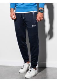 Ombre Clothing - Spodnie męskie dresowe joggery P902 - granatowe - XL. Kolor: niebieski. Materiał: dresówka. Wzór: nadruk. Styl: sportowy
