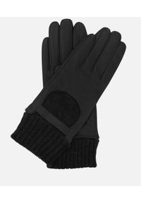 Kazar - Czarne rękawiczki damskie. Kolor: czarny. Materiał: tkanina, skóra. Wzór: gładki. Sezon: zima