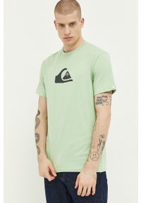 Quiksilver t-shirt bawełniany kolor zielony z nadrukiem. Kolor: zielony. Materiał: bawełna. Wzór: nadruk #3