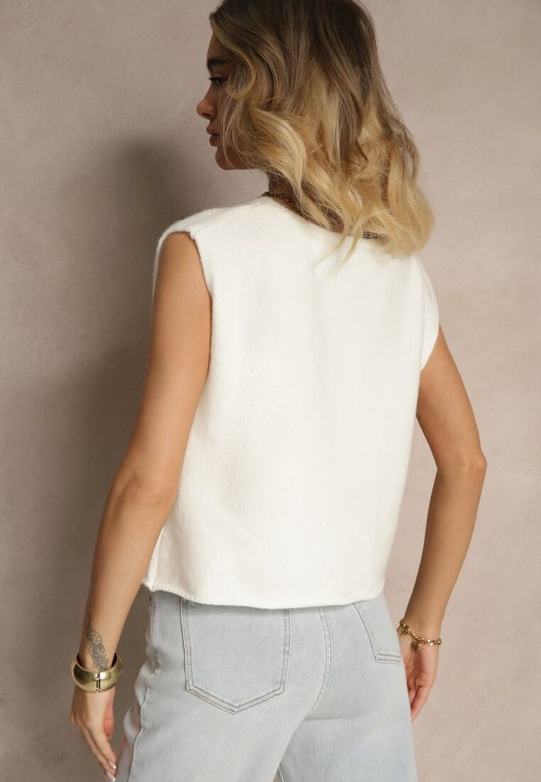 Renee - Biała Sweterkowa Kamizelka z Wełną Zenzeki. Okazja: na co dzień. Kolor: biały. Materiał: wełna. Styl: casual, elegancki
