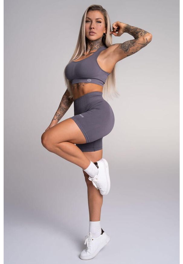 GYM GLAMOUR - Bikery fitness damskie Gym Glamour push up. Kolor: szary. Sport: fitness