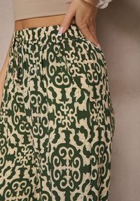 Renee - Zielone Szerokie Spodnie Culottes z Bawełny w Ornamentalny Print Lisanella. Okazja: na co dzień, na spacer. Kolor: zielony. Materiał: bawełna. Wzór: nadruk. Styl: elegancki, casual