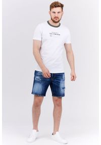 Diesel - DIESEL Biały t-shirt męski z lamówką w kolorze khaki, Rozmiar M. Kolor: biały. Materiał: prążkowany. Wzór: nadruk