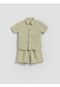 Reserved - Komplet z lnem - oliwkowy. Kolor: oliwkowy. Materiał: len #1
