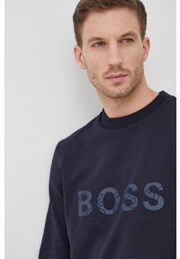 BOSS - Boss Bluza bawełniana 50462618 męska kolor granatowy z aplikacją. Kolor: niebieski. Materiał: bawełna. Wzór: aplikacja #3