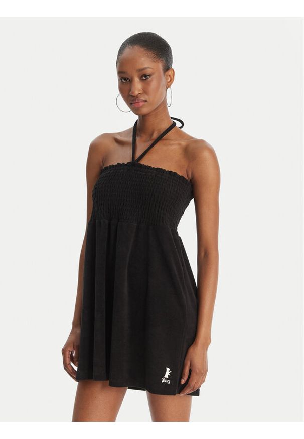 Juicy Couture Sukienka letnia Smocked Terry JCGED126007 Czarny Regular Fit. Kolor: czarny. Materiał: bawełna. Sezon: lato