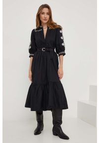 Answear Lab sukienka bawełniana kolor czarny maxi rozkloszowana. Kolor: czarny. Materiał: bawełna. Wzór: haft. Typ sukienki: rozkloszowane. Styl: wakacyjny. Długość: maxi #5