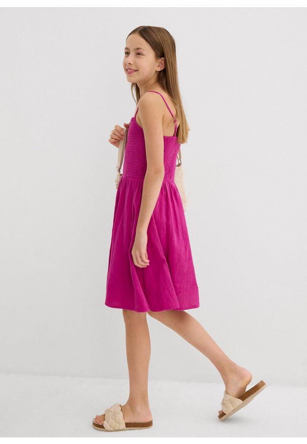 bonprix - Sukienka na ramiączkach z przewiewnego muślinu. Kolor: fioletowy. Długość rękawa: na ramiączkach