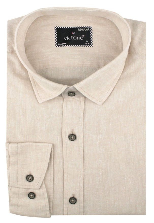 Koszula Weekendowa z Lnem, Prosty Krój - Victorio - Beż. Kolor: brązowy, beżowy, wielokolorowy. Materiał: len, bawełna. Sezon: lato