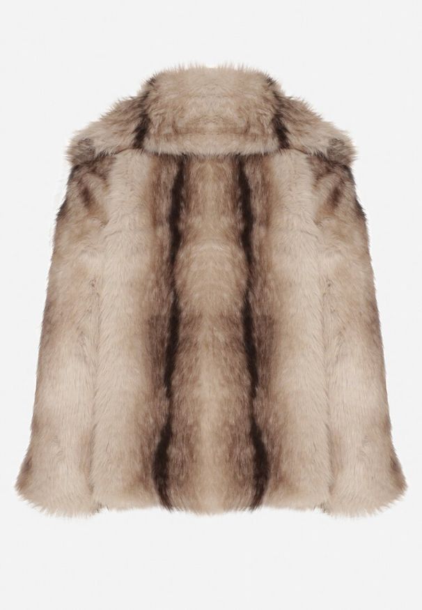 Born2be - Beżowa Kurtka Futerko z Jednorzędowym Zapięciem i Szerokim Kołnierzem Tesella. Okazja: na co dzień. Kolor: beżowy. Materiał: futro. Styl: casual, elegancki