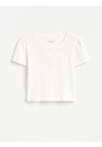 Reserved - Bawełniany t-shirt - złamana biel. Materiał: bawełna #1
