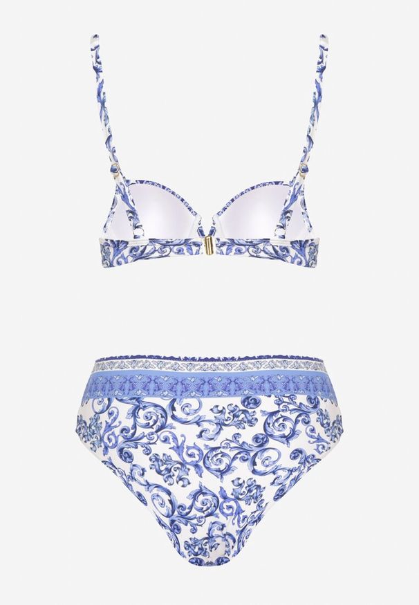Renee - Niebieskie Bikini Zdobione Ornamentalnym Printem Biustonosz i Figi Mirulea. Kolor: niebieski. Wzór: aplikacja, nadruk