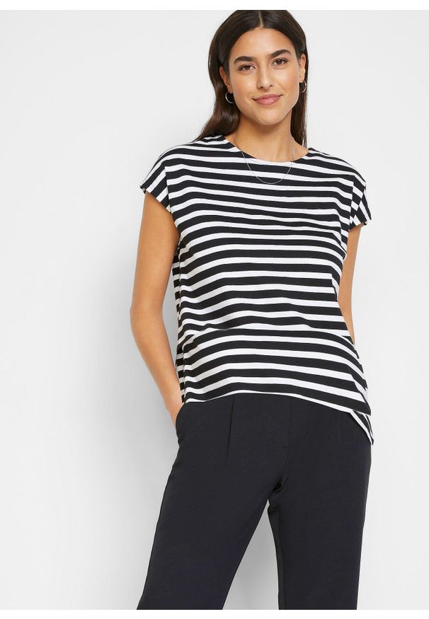 bonprix - T-shirt z czystej bawełny organicznej. Kolor: czarny. Materiał: materiał, bawełna. Wzór: paski