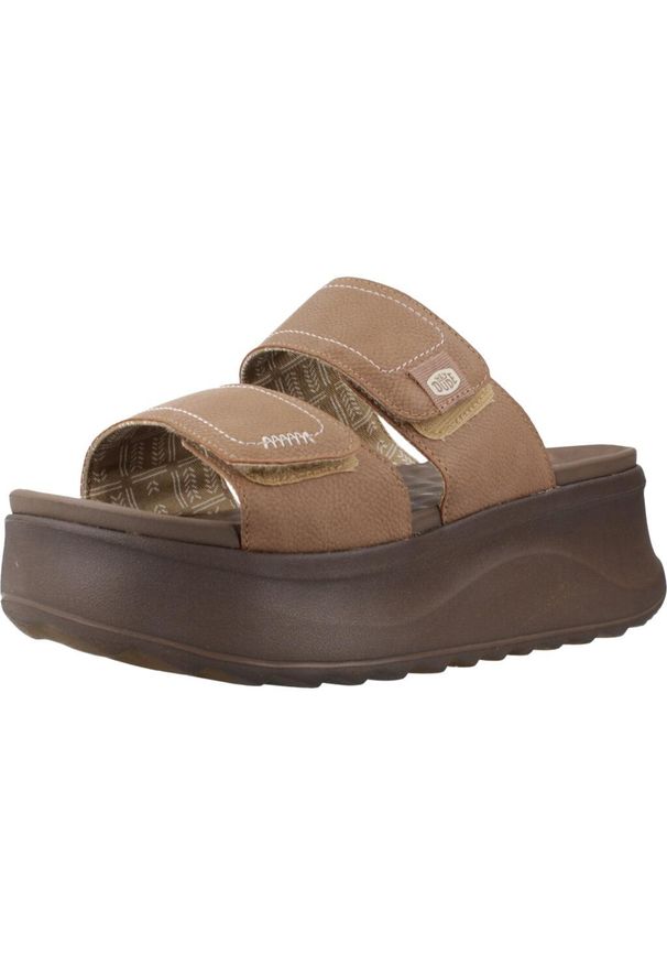 SENZA MARCA - Sandały HEY DUDE DELRAY SLIDE CLASSIC Jasnobrązowy. Kolor: brązowy, beżowy, wielokolorowy. Materiał: tkanina, syntetyk