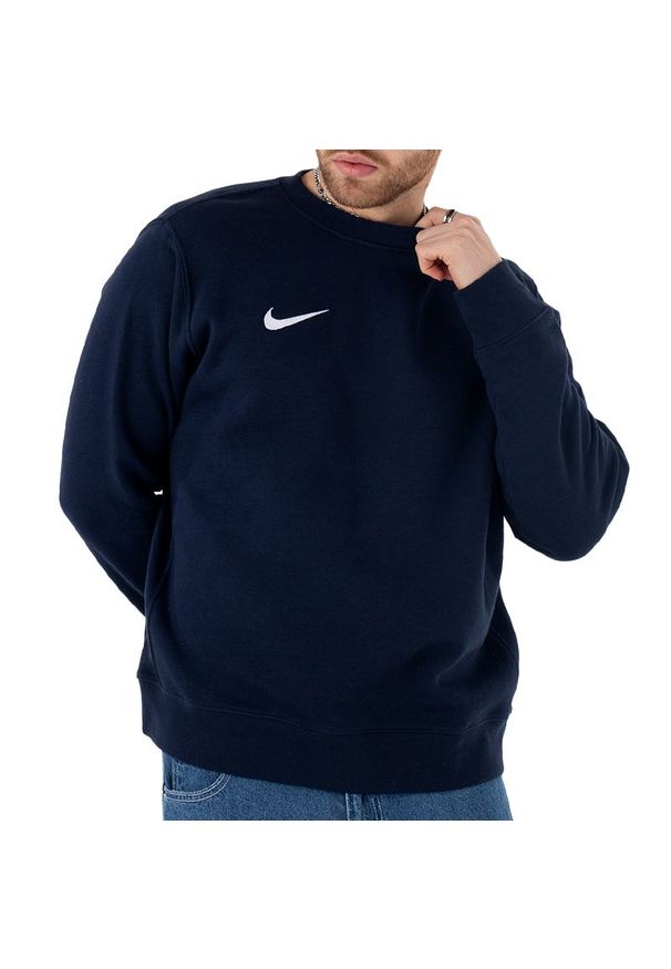 Bluza Nike Park 20 Fleece Crew CW6902-451 - granatowa. Typ kołnierza: kaptur. Kolor: niebieski. Materiał: materiał, bawełna, poliester. Wzór: aplikacja. Styl: klasyczny