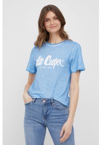 Lee Cooper t-shirt bawełniany. Kolor: niebieski. Materiał: bawełna. Wzór: nadruk