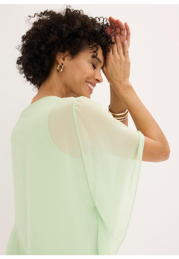 bonprix - Bluzka szyfonowa z topem. Kolor: zielony. Materiał: szyfon